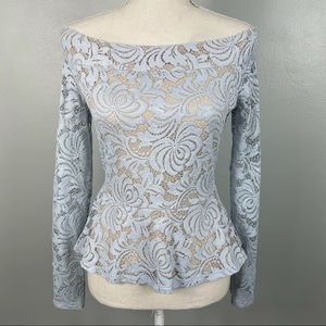 BCBGMaxAzria || Lace Off the Shoulder Peplum Top